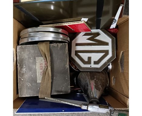 Various signs, car trims and other items (box)  Please see our terms and conditions in relation to collection