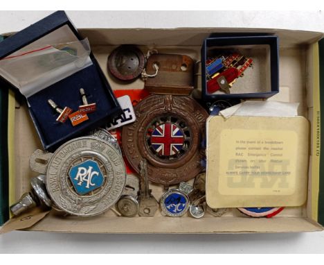 A group of RAC items, including badges, keys and other items  Please see our terms and conditions in relation to collection