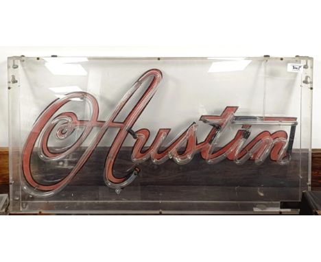 An Austin Brillite neon showroom sign, 76 cm wide  Please see our terms and conditions in relation to collectionno cable and 