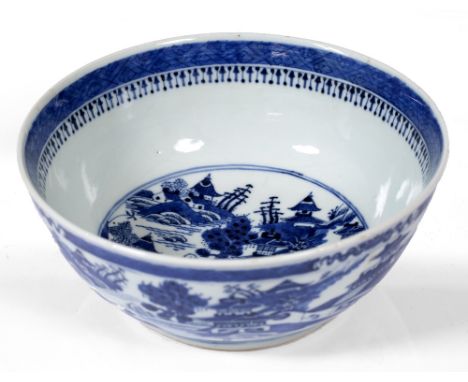 A Chinese blue and white porcelain export bowl 19th Century Kangxi mark, 23cm