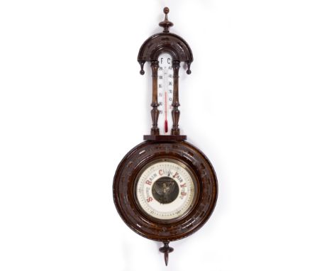 A Victorian wall barometer and thermometer 60cm