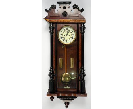 A Vienna regulator wall clock with enamel dial.,108cm high.