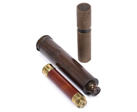 A Victorian three draw brass telescope by Harris & Co of London, together with another three draw telescope
