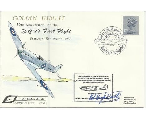 Commander R R Stanford Tuck signed 50th anniv of the Spitfires first flight cover Good condition