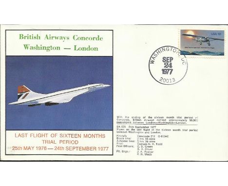 1977 British Airways Concorde flown cover for the Last Flight of the Sixteen Months Trial period. Flown 24th September 1977, 