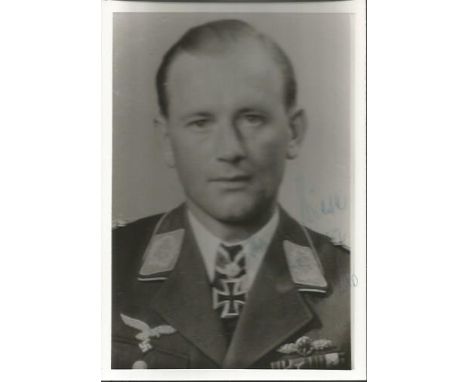 Johannes Wiese signed vintage 5 x 3 b/w portrait photo. German Luftwaffe pilot during World War II, a fighter ace credited wi
