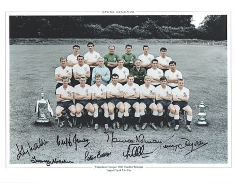 Tottenham Hotspur Multi-Signed photo. 16 x 12 inches, 30 x 40 cms high quality colour montage photograph signed by SEVEN of t