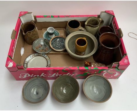 A box of Studio Pottery to include Leach, Michael Moss, Eeles, etc. (16) 