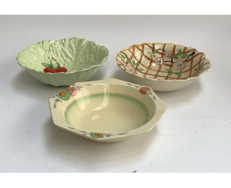 A Clarice Cliff hexagonal bowl, together with a Carltonware bowl and one other 