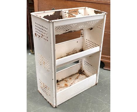 An enamel vegetable rack, three sections (af), 40cmW 