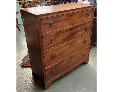 A 19th century mahogany chest of four drawers, the carcass later divided into two sections for transport, 99cmW 