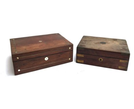 A 19th century mahogany box, with brass corners and bracings, the brass plaque inscribed W. Roberts, 26cmW; together with one