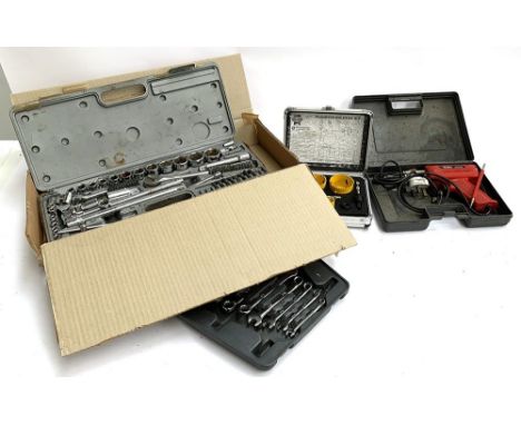 A mixed lot of tools to include cased spanners, socket set (case AF) 