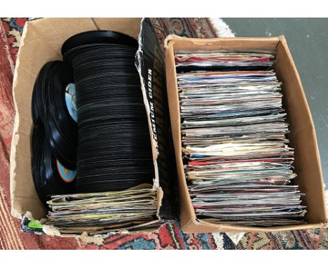 Two boxes of 7" vinyl singles, a mixture of rock and pop from the 1980s and 1990s, to include Joe Jackson, Aztec Camera, Bonn