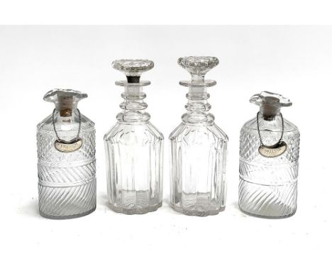A small near pair of decanters; together with a further pair (af), each with silver decanter label 'French' 'Italian' 