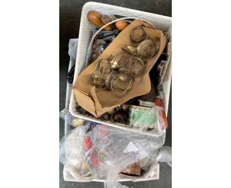 Several boxes of vintage tools and fittings, to contain a selection of vintage brass casters 