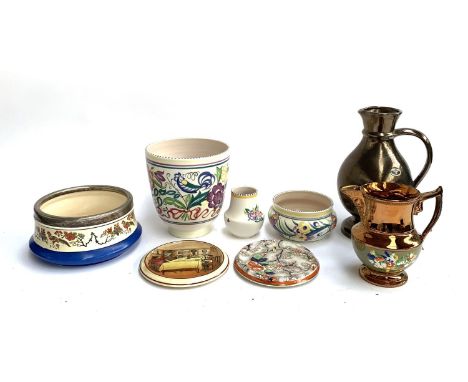 Three pieces of Poole pottery, together with Royal Doulton, a Prinknash jug, etc 