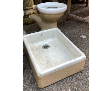 A Doulton Belfast stone and enamel Belfast sink; together with a Belfast 'GR' toilet pan 