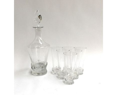 A Daum Art Nouveau decanter, with six matching glasses, signed to base 