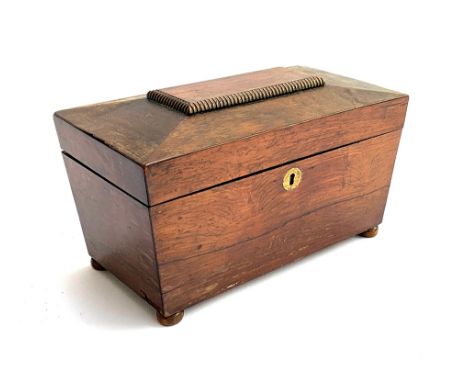 A Regency mahogany sarcophagus form tea caddy, 27cmW 