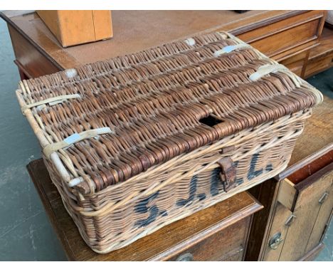 A wicker picnic hamper containing a quantity of plated flatware, 53cmW 