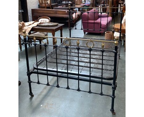 A black enamel brass double bed, 134cmW, the headboard approx. 134cmH 