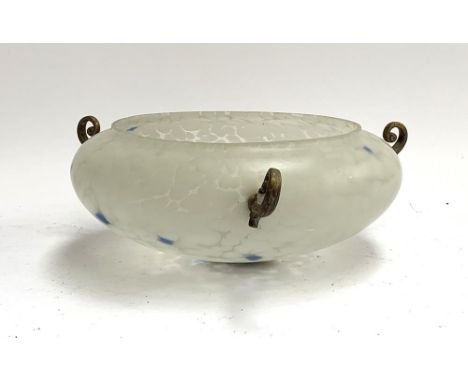 A 1950s milk glass hanging light shade, 31cmD 