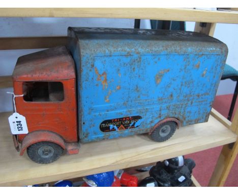 A Triang Tin Plate Transport Van No 20*, in red and light blue, (rusty) approximately 46cm long.
