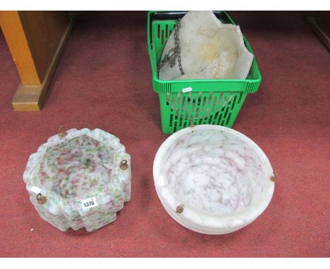 Hexagonal Mottled Glass Ceiling Light, circa 1920's, another circular, an alabaster example (in pieces). (3)