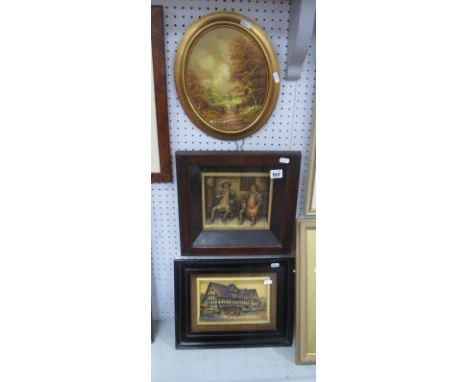 A Pair of XIX Century Wax Pictures 'Shakespeare's House, Stratford On Avon, Tam O'Shanter and Souter Johnny, together with an