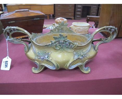 Art Nouveau Soft Metal Posy Basket, with gilded finish, loop handles and scroll feet, 39cm wide.