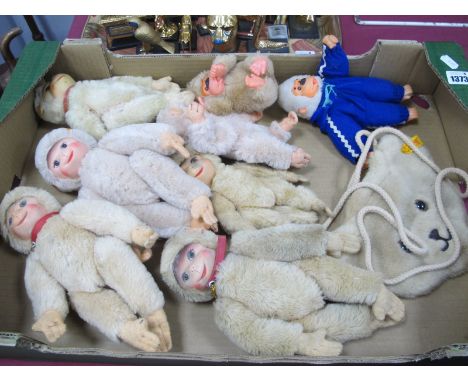 Schuco Monkeys, to include four lady monkeys, two baby, two Russ Berrie plastic face conga gorillas, Steiff teddy face handba