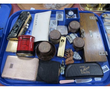 Vintage Glasses, Mortons pipe lighter, tie press, etc:- One Tray.
