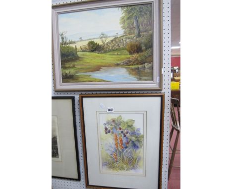 W. A. Tait (Derbyshire Artist), Still Life of Berries watercolour, signed lower right, 31.5 x 21cm. Joyce Cooper (Sussex arti