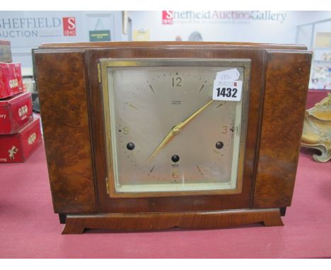 Fattorini of Bradford Walnut Cased Mantle Clock, with Westminster chime movement by Elliott 30cm wide. 