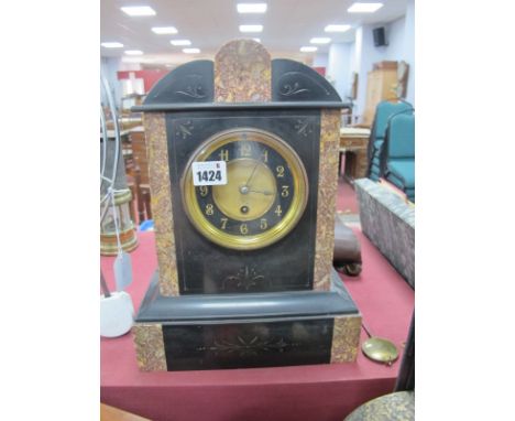 A Late XIX Century Slate and Marble Cased Mantle Clock, 30 hour movement, Arabic numerals to black chapter ring, 33.5cm high.