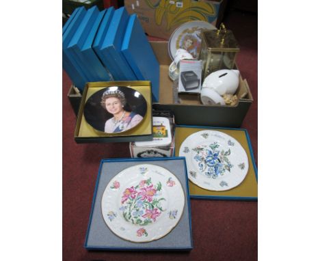 Coalport Cabinet Plates, (boxed), mantle clock.