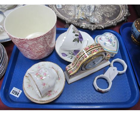 Paragon Victoriana Rose, Spode Trapnell heart shape trinket box, Old Country Roses style napkin rings, Wedgwood Clio clock, r