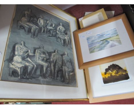 Lesley Playfier (Chesterfield Artist) Coastal Scene, watercolour 9 x 15. Ann Parkin Timeless 3, oil on canvas, K. Baggaley an