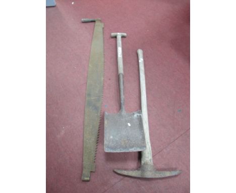 Gardening Tools, shovel, saw and a pickaxe. (3)