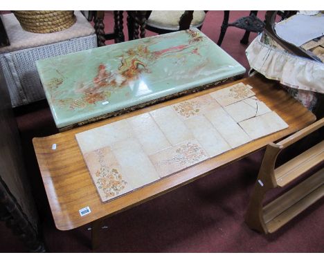 A Rectangular Coffee Table, with a marble effect top, on gilded brass cabriole legs, together with one other teak coffee tabl