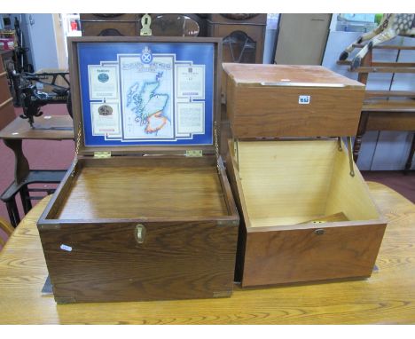 A Brass Bound Oak Scotch Whiskey Chest, 45cm wide, another similar. (2)