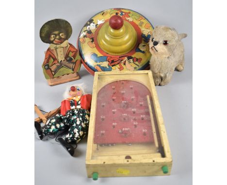 A Vintage Mickey Mouse Spinning Top, Chad Valley Bagatelle Puppets etc 