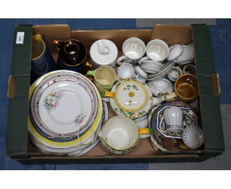 A Collection of Various Ceramics to Comprise Copper Lustre Jugs, Teawares, Decorated Plates etc 