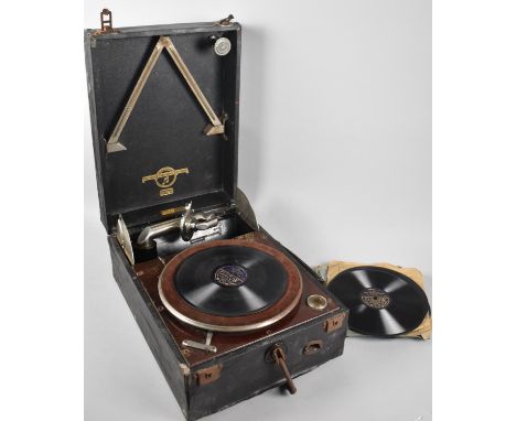 A Vintage Columbia Grafonola Wind Up Gramophone with Small Collection of 78rpm Records, Working Order but Case in Need of Som