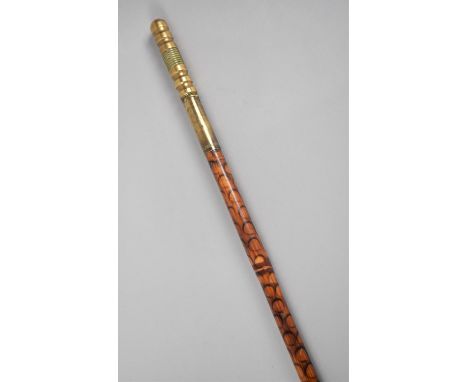 A Colonial Brass Handled Dagger Stick with Painted Bamboo Shaft, 86cms Long 