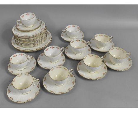 An Edwardian Floral Decorated Tea Set with Moulded Floral Swag Design to Comprise Ten Cups, Ten Saucers, Twelve Side Plates a