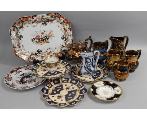 A Collection of Various 19th Century and Later Ceramics to Comprise Lustre Jugs, Teapot, Imari Plates, Coalport Batwing Sauce