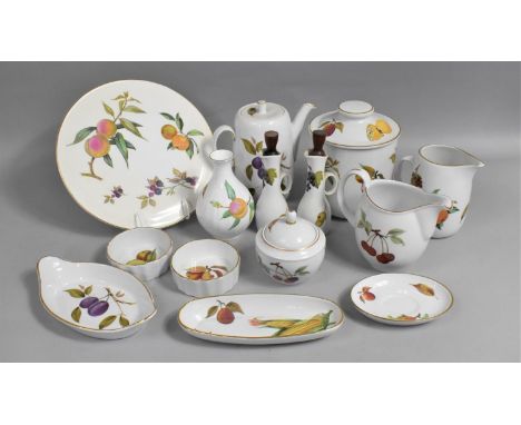 A Collection of Royal Worcester Evesham Tablewares to Comprise Jugs, Teapot, Vase, Lidded Pot, etc (Some Condition Issues) 