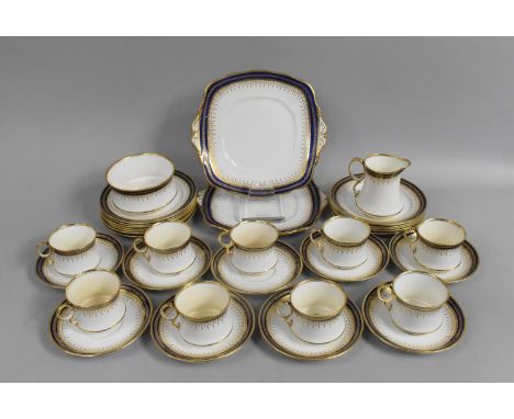 An Early 20th Century Royal Albert Gilt and Cobalt Blue Trim Service to Comprise Nine Cups, Nine Saucers, Twelve Side Plates,